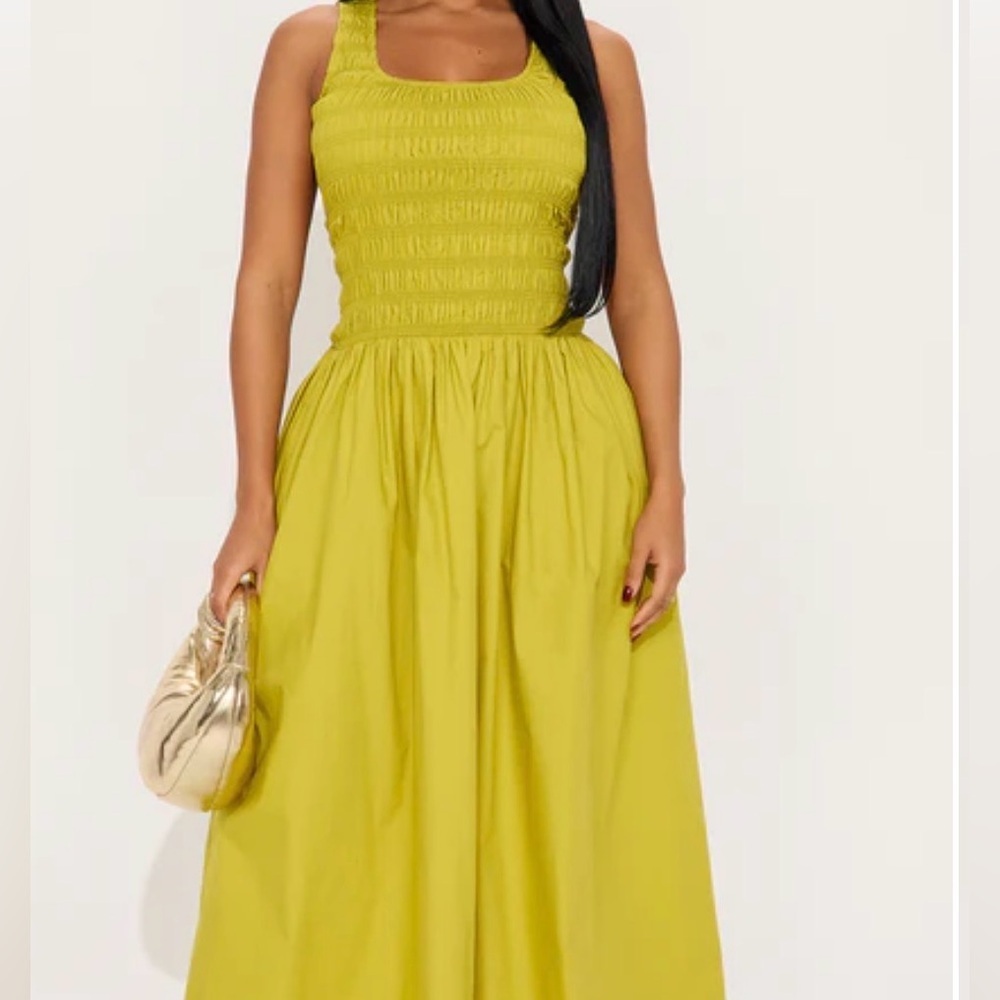 Fashion Nova NWT Hallie Poplin Vibrant Chartreuse Maxi Dress Summer Spring